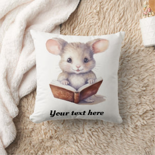 Mouse reading book whimsical cute cushion