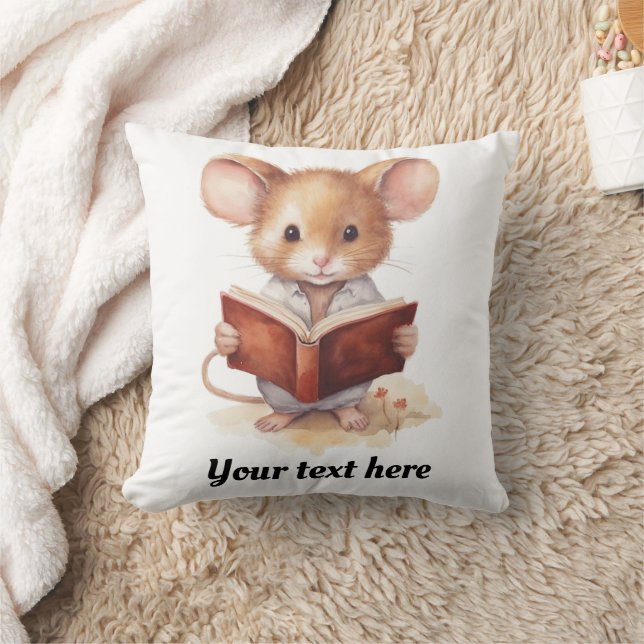 Mouse reading book whimsical cute cushion (Blanket)