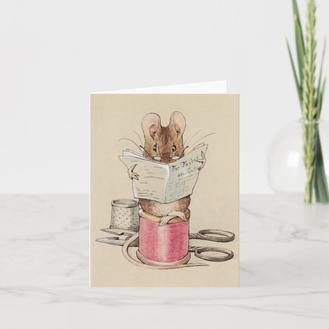 Mouse Reading the Newspaper Note Card (Front)