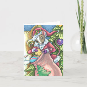 MOUSE SANTA BRINGS GOOD CATS CHRISTMAS GIFTS Blank Holiday Card