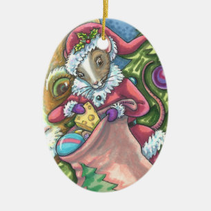 MOUSE SANTA BRINGS GOOD CATS CHRISTMAS GIFTS, Cute Ceramic Ornament