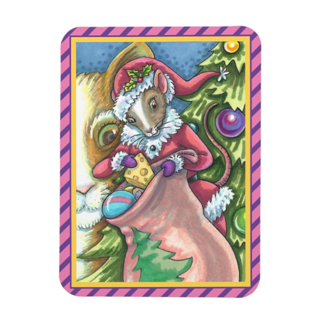MOUSE SANTA BRINGS GOOD CATS CHRISTMAS GIFTS, Cute Magnet (Vertical)