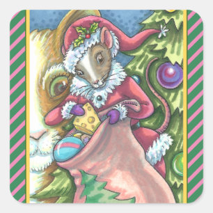 MOUSE SANTA BRINGS GOOD CATS CHRISTMAS GIFTS, Cute Square Sticker
