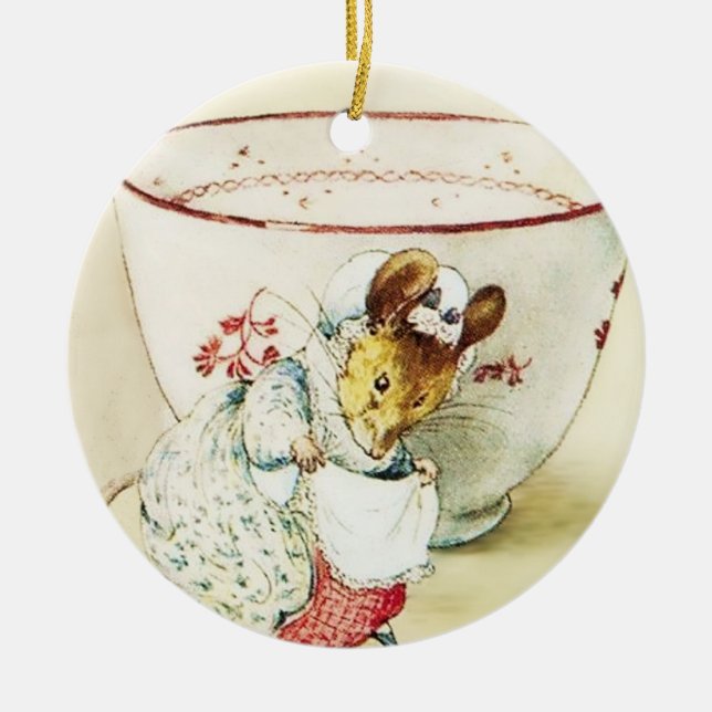 “Mouse Seamstress and Teacup” by Beatrix Potter Ceramic Ornament (Front)