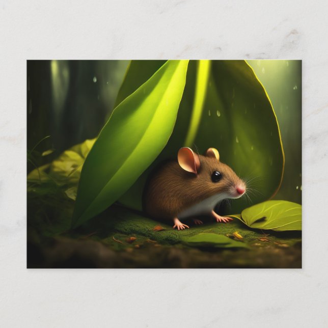Mouse seeking shelter from the Rain Postcard (Front)