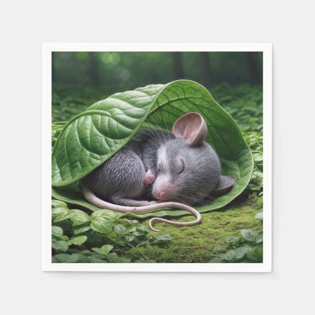 Mouse Sleeping In a Green Leaf Napkin (Front)