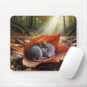 Mouse Sleeping On a Maple Leaf Mouse Pad