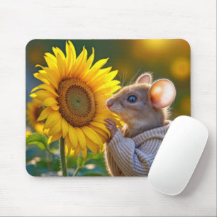 Mouse Smelling a Sunflower Mouse Pad
