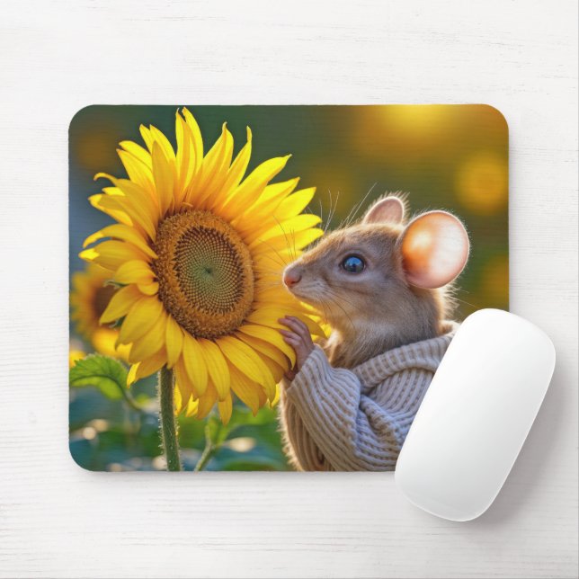 Mouse Smelling a Sunflower Pad (With Mouse)
