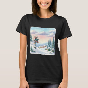 Mouse Snowboarding Near Winter Village. Snowboard T-Shirt