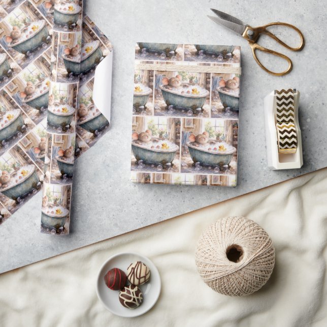 Mouse Taking a Bubble Bath Wrapping Paper (Crafts)