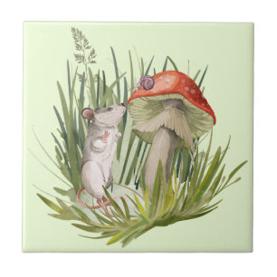 Mouse Talkig to Snail Watercolor Art  Ceramic Tile