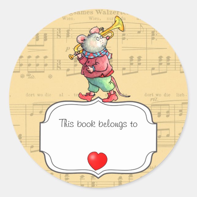 Mouse Trumpet This Book Belongs To Name Sticker (Front)