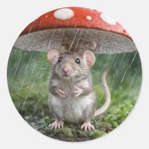 Mouse Under a Mushroom Classic Round Sticker