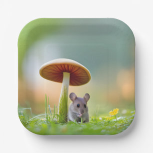 Mouse Under A Mushroom Paper Plate