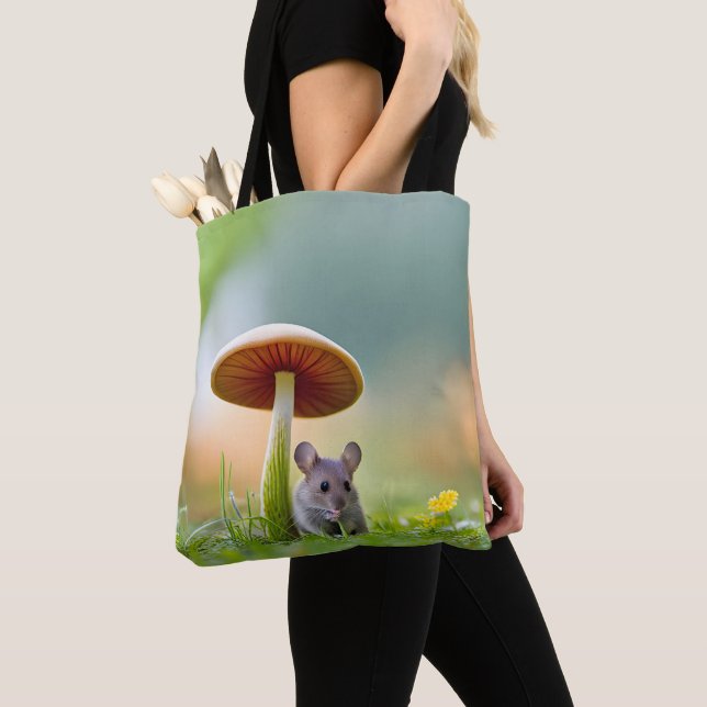 Mouse Under A Mushroom Tote Bag (Close Up)