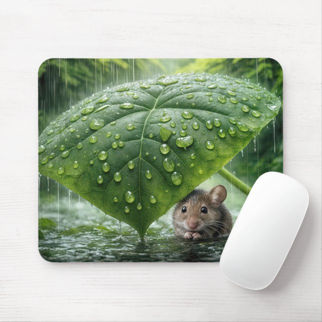 Mouse Under a Wet Leaf Pad (With Mouse)