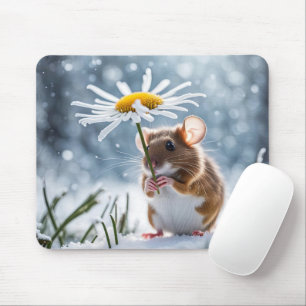 Mouse Under a White Daisy In Snow Mouse Pad