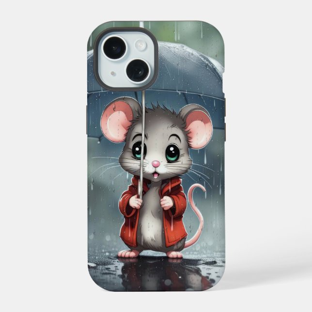 Mouse Under an Umbrella iPhone 15 Case (Back)