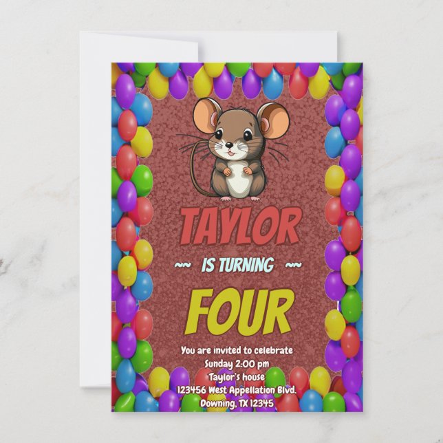 Mouse Unique  Personalised Birthday Invite Kids (Front)