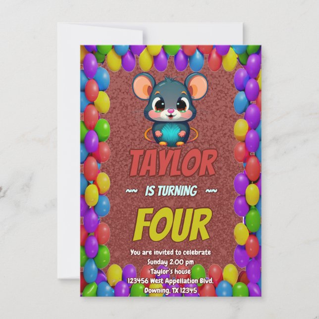 Mouse Unique  Personalised Birthday Invite Kids (Front)