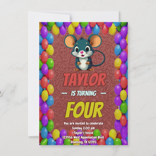 Mouse Unique  Personalised Birthday Invite Kids (Front)