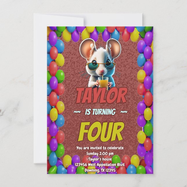 Mouse Unique  Personalised Birthday Invite Kids (Front)