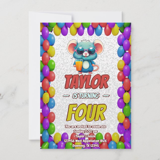 Mouse Unique Personalised Birthday Invite Kids (Front)