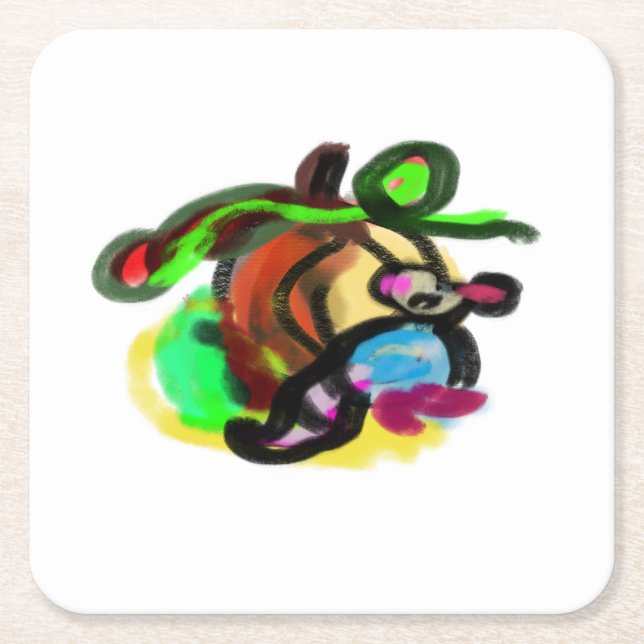 Mouse wait autumn pumpkin  square paper coaster (Front)