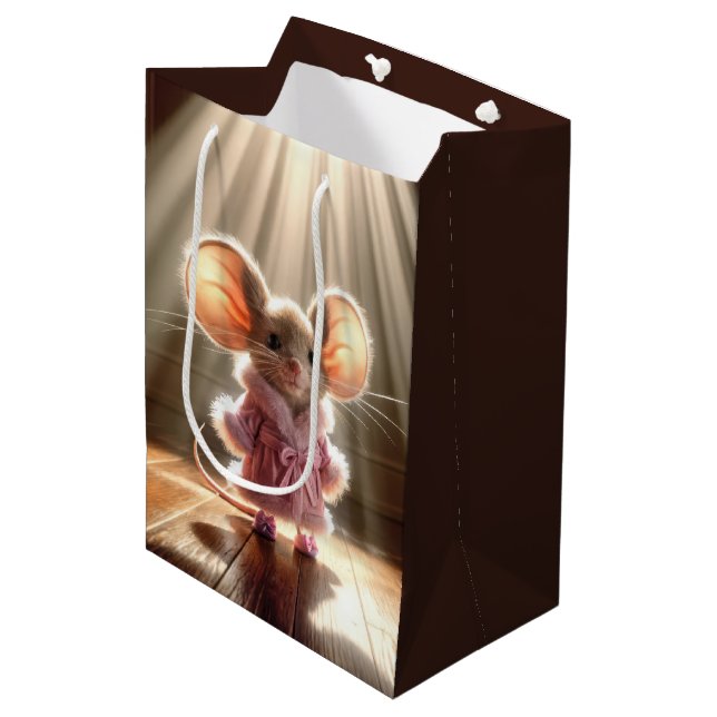 Mouse Wearing a Pink Robe and Slippers Medium Gift Bag (Front Angled)