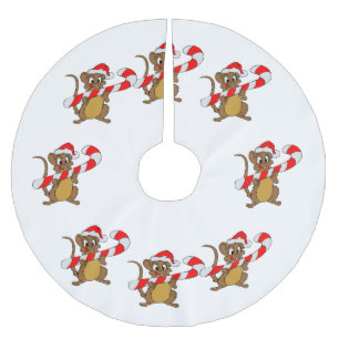 Mouse with a Christmas candy cane Brushed Polyester Tree Skirt