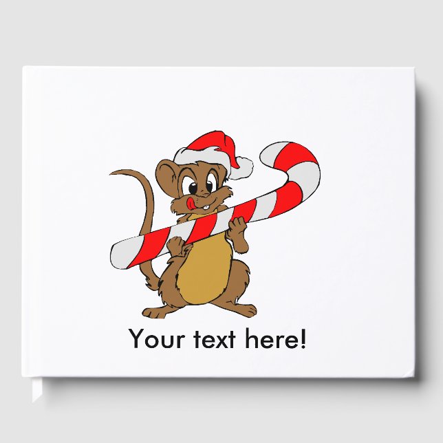 Mouse with a Christmas candy cane Guest Book (Front)