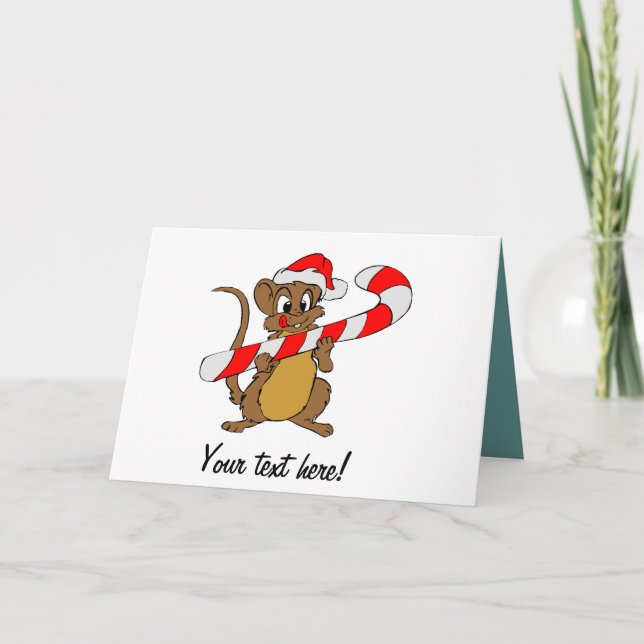 Mouse with a Christmas candy cane Holiday Card (Front)