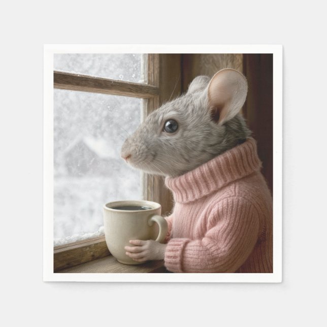 Mouse With a Cup of Coffee Napkin (Front)