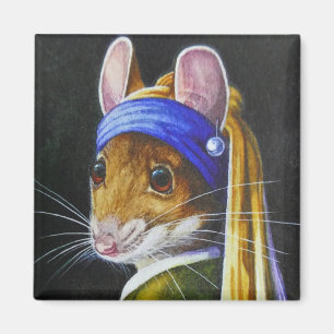 Mouse with a Pearl Earring Parody Watercolor Art Magnet