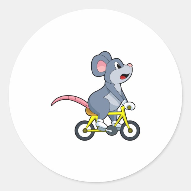 Mouse with Bicycle Classic Round Sticker (Front)