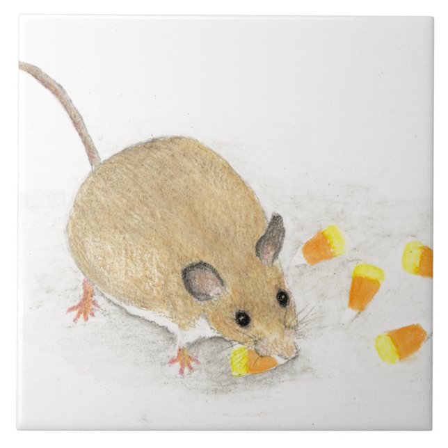Mouse with Candy Corns Ceramic Tile (Front)