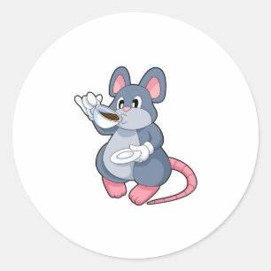 Mouse with Coffee Cup Classic Round Sticker