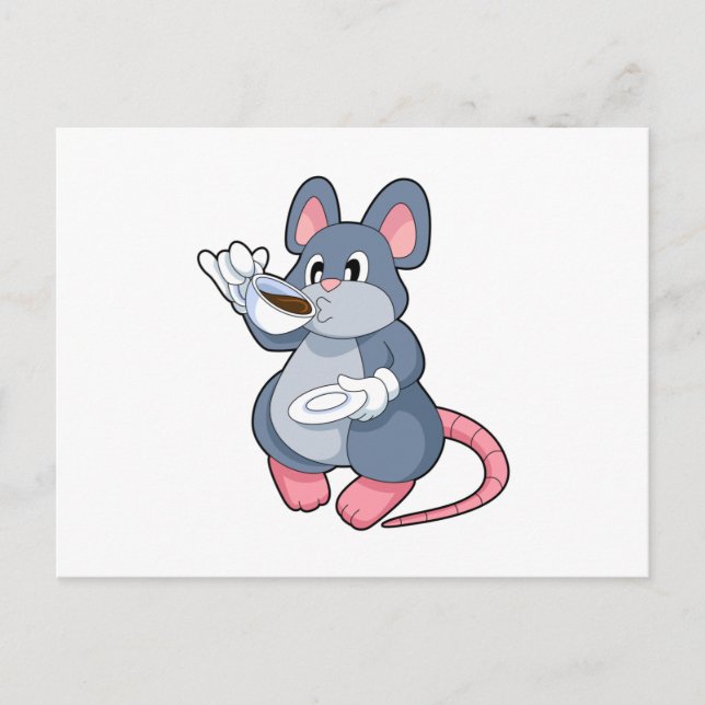 Mouse with Coffee Cup Postcard (Front)