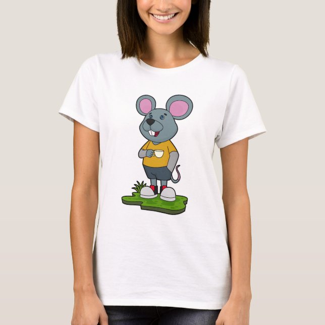 Mouse with Coffee cup T-Shirt (Front)