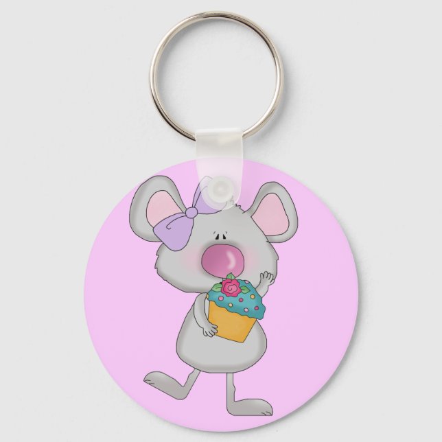 Mouse with Cupcake Tshirts and Gifts Key Ring (Front)