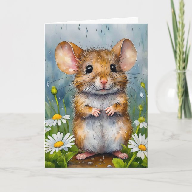 Mouse With Daisies Birthday Card (Front)