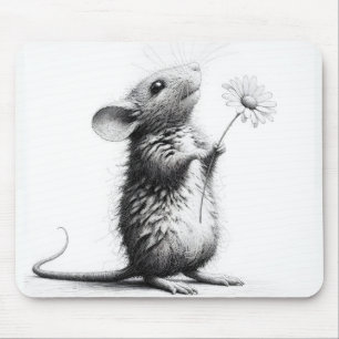 Mouse With Daisy Sketch Mouse Pad
