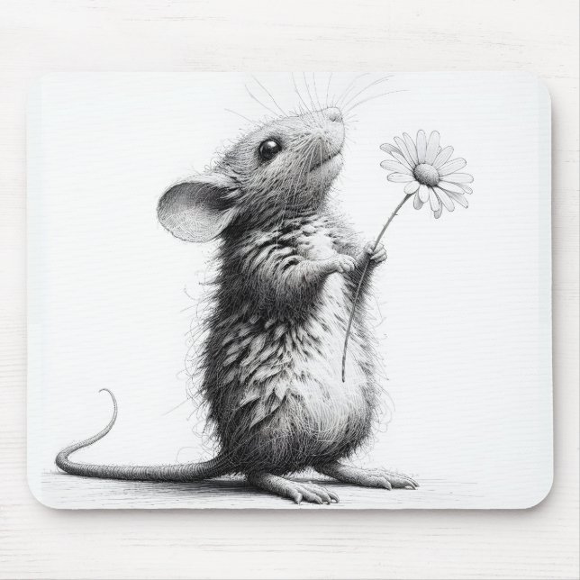 Mouse With Daisy Sketch Mouse Pad (Front)