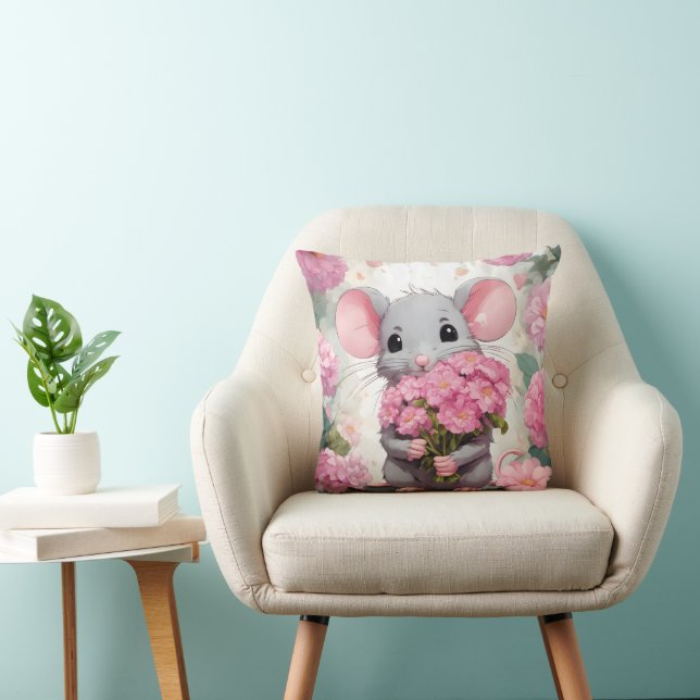 Mouse With Pink Flowers Cushion (Chair)