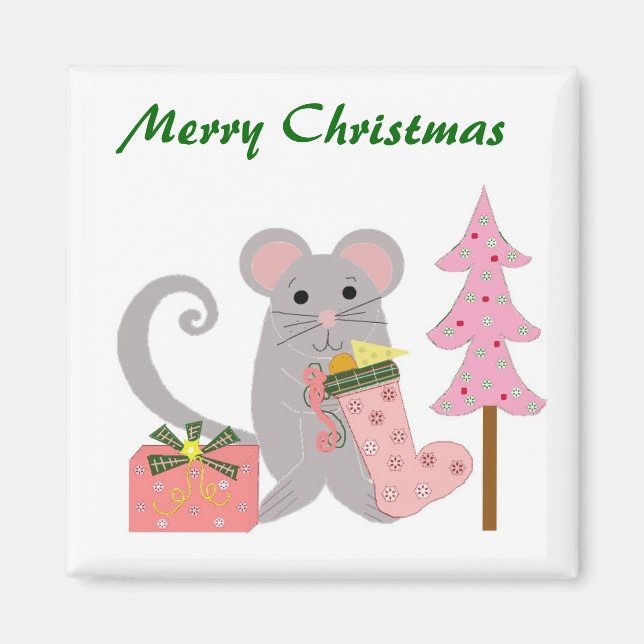 Mouse with Pink Stocking Magnet (Front)