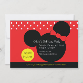 Mouse with Red Bow - Party Invitation