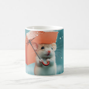 Mouse with Umbrella in Rain: Cute Rainy Day Scene Coffee Mug