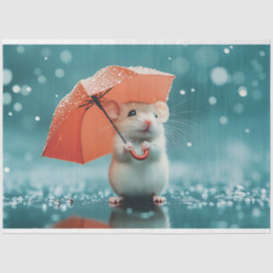 Mouse with Umbrella in Rain: Cute Rainy Day Scene Tissue Paper