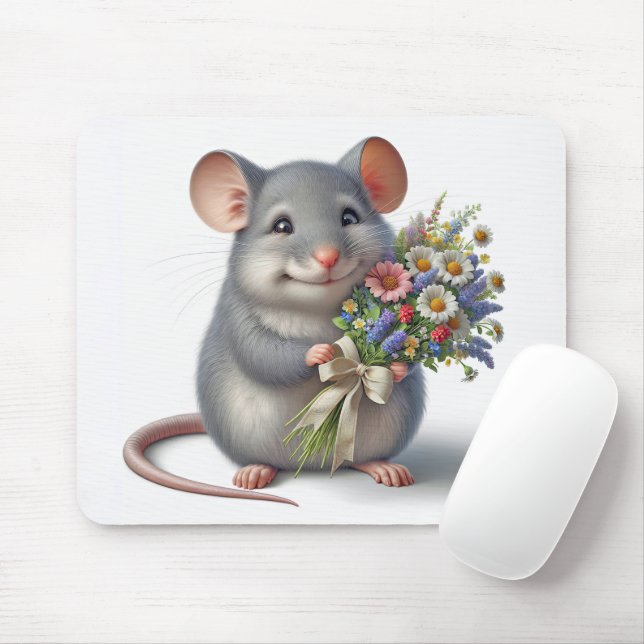 Mouse With Wildflower Bouquet Mouse Pad (With Mouse)